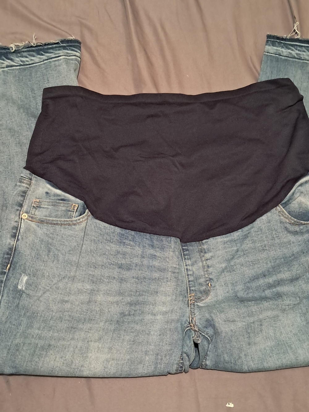 Time and Tru High-Rise Blue Maternity Jeans with Black Panel